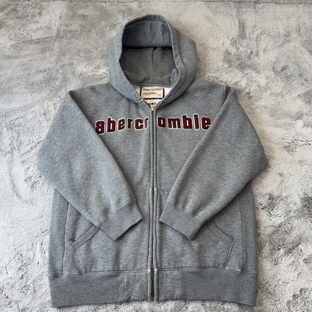 Abercrombie Kids Large Gray Full Zip Hoodie Sweatshirt Applique Logo 92 Patch - Picture 4 of 15